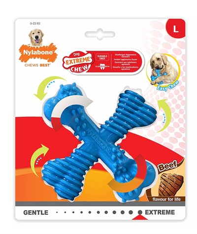 nylabone extreme chew x-bone beef blauw-1