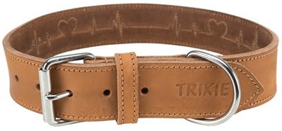 trixie halsband hond rustic vetleer heartbeat bruin-1