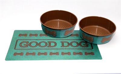 tarhong good dog set 2 voerbakken print turquoise / placemat-1