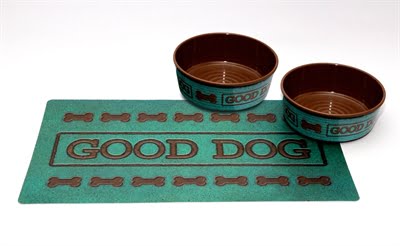 tarhong good dog set turquoise 2 voerbakken / placemat olive-1