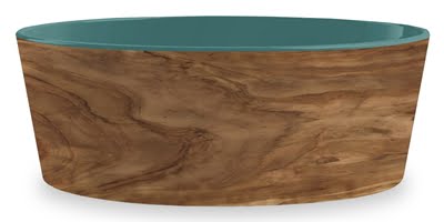 tarhong voerbak hond olive melamine houtprint / teal zeegroen-1