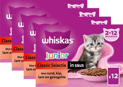 whiskas multipack pouch junior classic selectie vlees in saus-1