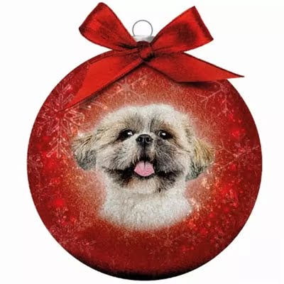 plenty gifts kerstbal frosted shih tzu rood-1