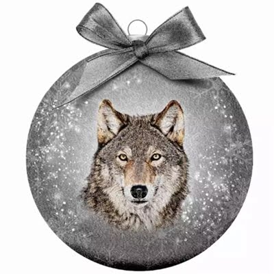 plenty gifts kerstbal frosted wolf zilver-1